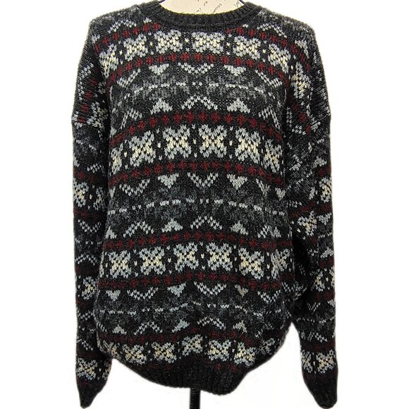 Vintage Honors Fair Isle Unisex Sweater Medium Oversized Chunky Knit Crew Neck - Picture 1 of 6